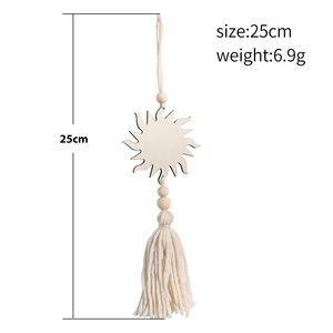 Décoration <span class=keywords><strong>murale</strong></span> bohème en macramé fait main en coton beige et bois, <span class=keywords><strong>soleil</strong></span>, <span class=keywords><strong>lune</strong></span>, étoile, 25 cm, ornement de décoration intérieure - Product Image 4