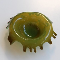 Bixuan Aqua Groene Olijf Amber Splash Rim Mondgeblazen Soda Lime Glas D32cm Schaal Schaal Sculpturale Fruit Schaal Tafeldecoratie