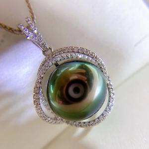 New Socialite S925 Pearl 11-10MM Round Flawless <b>Peacock</b> Green Necklace with Gift Box Tempered for the Elegant Individual - Product Image 1