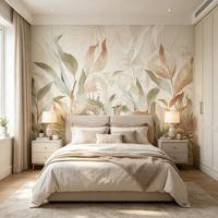 Papier peint mural personnalisé 3D beige neutre sauge tropical - Vinyle non tissé - Décoration murale pour la maison - Papier peint mural tropical jungle