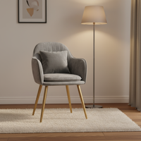 Fauteuil confortable, chaise de salle à manger moderne en velours avec dossier, beige, coussin pour salon, pieds en métal doré écologiques