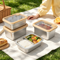 Boîte à lunch en acier inoxydable OEM en gros, étanche avec couvercle en verre transparent, micro-ondable, empilable, pour adultes et activités de plein air