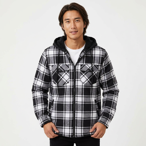 Veste à capuche à carreaux pour hommes, manteau d'hiver doublé de fausse fourrure avec fermeture éclair - Product Image 3