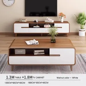 Factory Direct Set of 2 Glass Table Top Coffee Table and TV Console Stand Set Storage Cabinet Living Room Furniture TV Stand