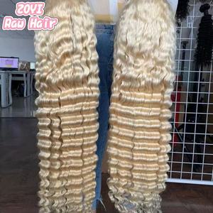 Pelucas de cabello humano doblemente tejido, rubio 613, onda profunda, encaje transparente 13x4, cabello humano indio pre-arrancado sin pegamento para mujeres afroamericanas - Product Image 1