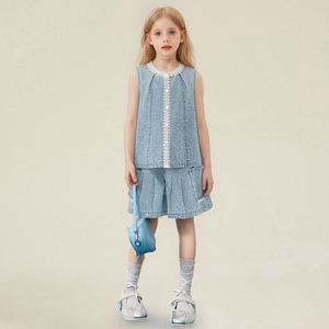 Set Estivo <span class=keywords><strong>per</strong></span> <span class=keywords><strong>Bambine</strong></span>: Top Senza Maniche in Denim e Gonna-Pantaloncino con Finiture in Pizzo, <span class=keywords><strong>Abbigliamento</strong></span> Casual <span class=keywords><strong>per</strong></span> <span class=keywords><strong>Bambine</strong></span> - Product Image 6