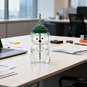 Nuovo Bicchiere in Plastica a Forma di <span class=keywords><strong>Orso</strong></span> <span class=keywords><strong>con</strong></span> Coperchio e Cannuccia, Simpatico Bicchiere <span class=keywords><strong>con</strong></span> Beccuccio per Caffè, Birra, Vino, Tè, Cocktail e Frullati, Ideale per Bevande e Regalo - Product Image 4