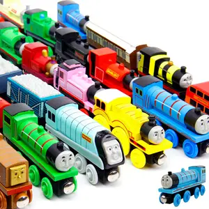 Vagones de tren de madera Montessori locomotoras juego magnético juguete bebé educativo vía férrea coche juguetes para niños y niñas