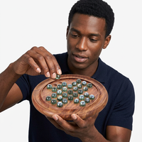 Jeu de solitaire en bois avec 33 billes en verre
