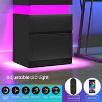Table de chevet LED noire moderne avec plateau coulissant, rangement dissimulé, éclairage RGB, armoire de chambre intelligente pour magasins de meubles