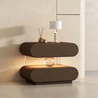 Nouvelle table de chevet en bois de pin massif, pas d'assemblage requis, style moderne minimaliste, lumière tactile en acrylique, 2 tiroirs, chambre à coucher