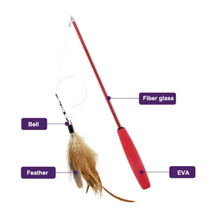 Hot Sell Plastic Pet Teaser Toy Interactive Bird Feather Cat Wand Kitty Teaser