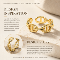 Anillo de Cadena Gruesa Vintage de Plata 925 Hecho a Mano con Diseño Original, Anillo Ajustable Chapado en Oro de 18K para Mujeres y Hombres, para Bodas