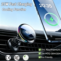 Cargador Inalámbrico Magnético para Auto Qi2 de 25W, Personalizado OEM, Soporte Magcooler de Aleación con LED RGB y Ventilador para Rejilla de Ventilación