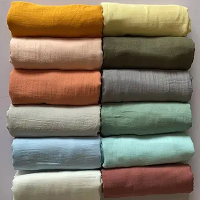 C689 새로운 스타일 면 아기 담요 다채로운 2 층 모슬린 포대기 아기 침대 시트 담요 저렴한 부드러운 아기 랩 담요
