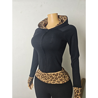 Ensemble de survêtement Y2K pour femmes, imprimé léopard, avec veste à capuche zippée intégrale et pantalon évasé taille haute, streetwear d'automne, logo personnalisé OEM