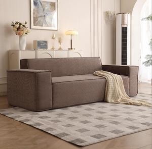 Divano Monoposto per Piccoli Soggiorni, per Tre Persone, in Velluto Ecologico, Design Giapponese, Set Modulare a Blocchi Tofu - Product Image 1