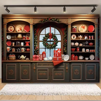 Latar Belakang Dapur Natal Lemari Retro Pohon Natal Dinding Kayu Pesta Keluarga Anak-anak Latar Belakang Fotografi Potret Studio Foto
