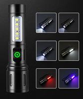 Lampe de poche tactique LED portable 1000 lumens COB étanche rechargeable par USB en alliage d'aluminium IP65 faisceau réglable 300-400M