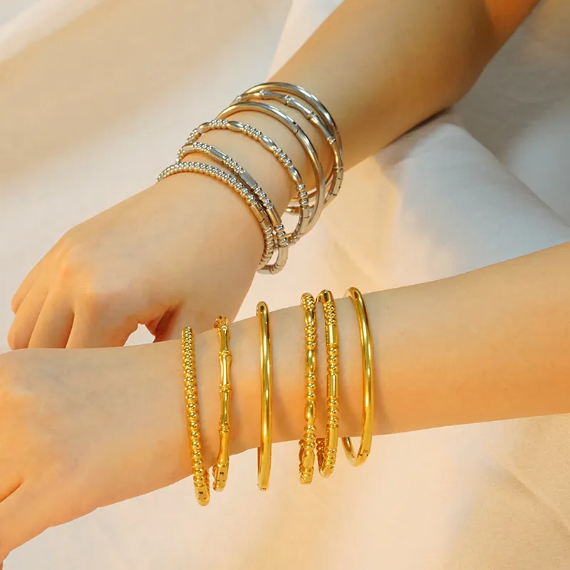 Braccialetti di moda con motivo in bambù 18K in acciaio inox anello semplice bracciali da donna