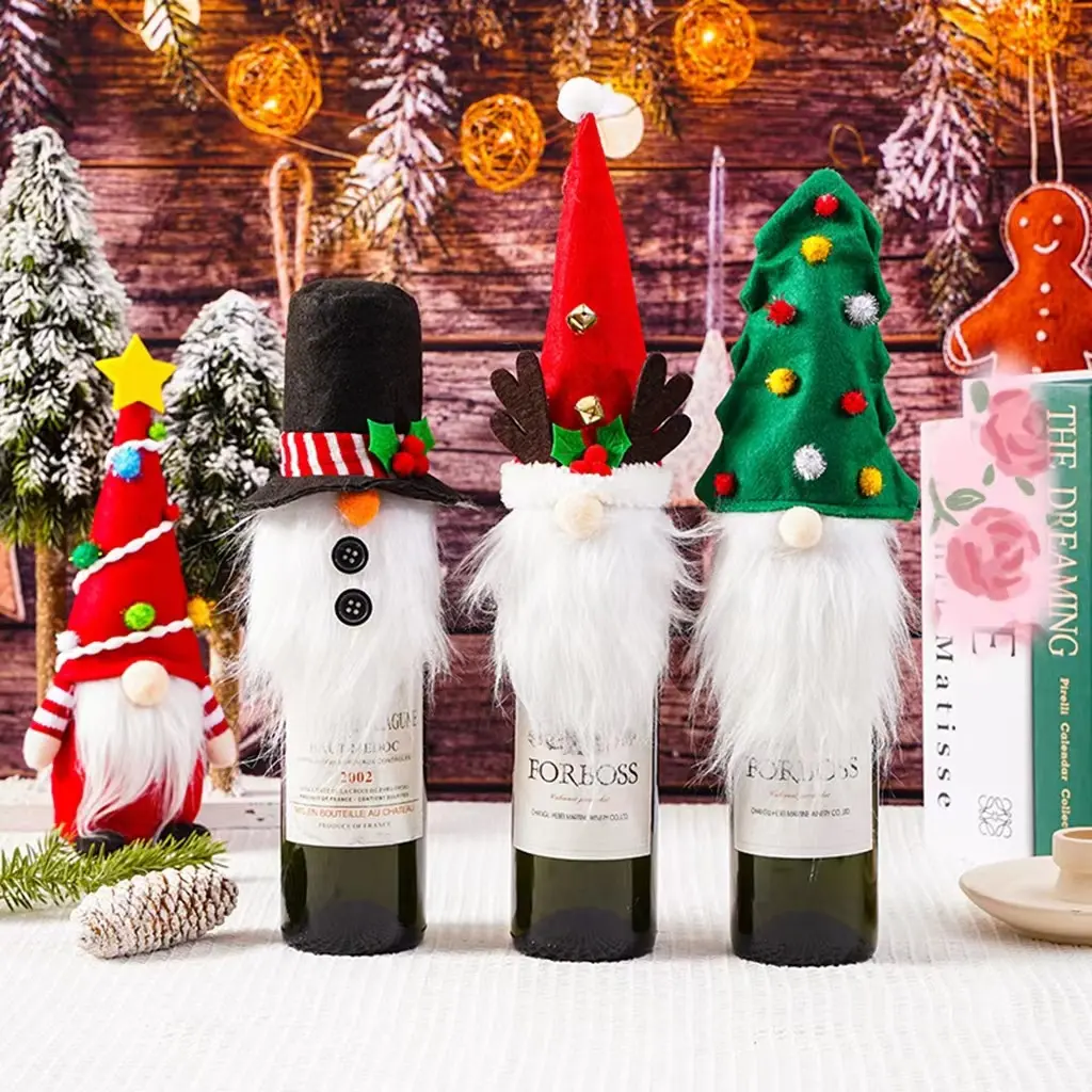 Decorazione natalizia set di bottiglie di vino cartone animato albero di Babbo Natale set di Champagne vino rosso set di atmosfera del ristorante dell'hotel di Natale