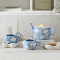 Service à thé en céramique Lanborui, design nuage mignon, tasse à café irrégulière et soucoupe, ensemble peint à la main en porcelaine pour femmes