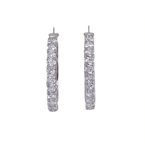 Orecchini a Cerchio in Oro Bianco con Diamanti Taglio Brillante Rotondo, Montatura a Canale, Stile Classico, per Uso Quotidiano Femminile - Product Image 1