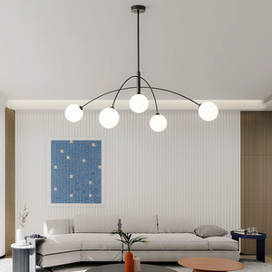 Lustres en fer LED créatifs, salon, suspension intérieure, globe en verre, abat-jour, hauteur réglable, intensité variable, suspension centrale - Product Image 2