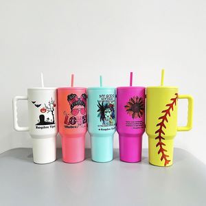 H3.0 Sublimation Bright Matte 40 oz <b>Mug</b> <b>Large</b> Capacity Insulated Tumbler With Handle and Straw - Product Image 4