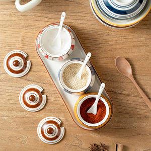 Ensemble de pots à épices en céramique multicolores portables haut de gamme avec couvercle, capacité de 330 ml, design contemporain pour la cuisine à domicile - Product Image 5