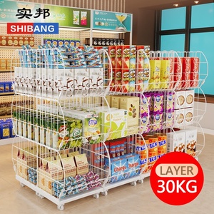 上海热卖4层地板金属丝展示架豪华斜篮金属丝网架带滚轮 - Product Image 5