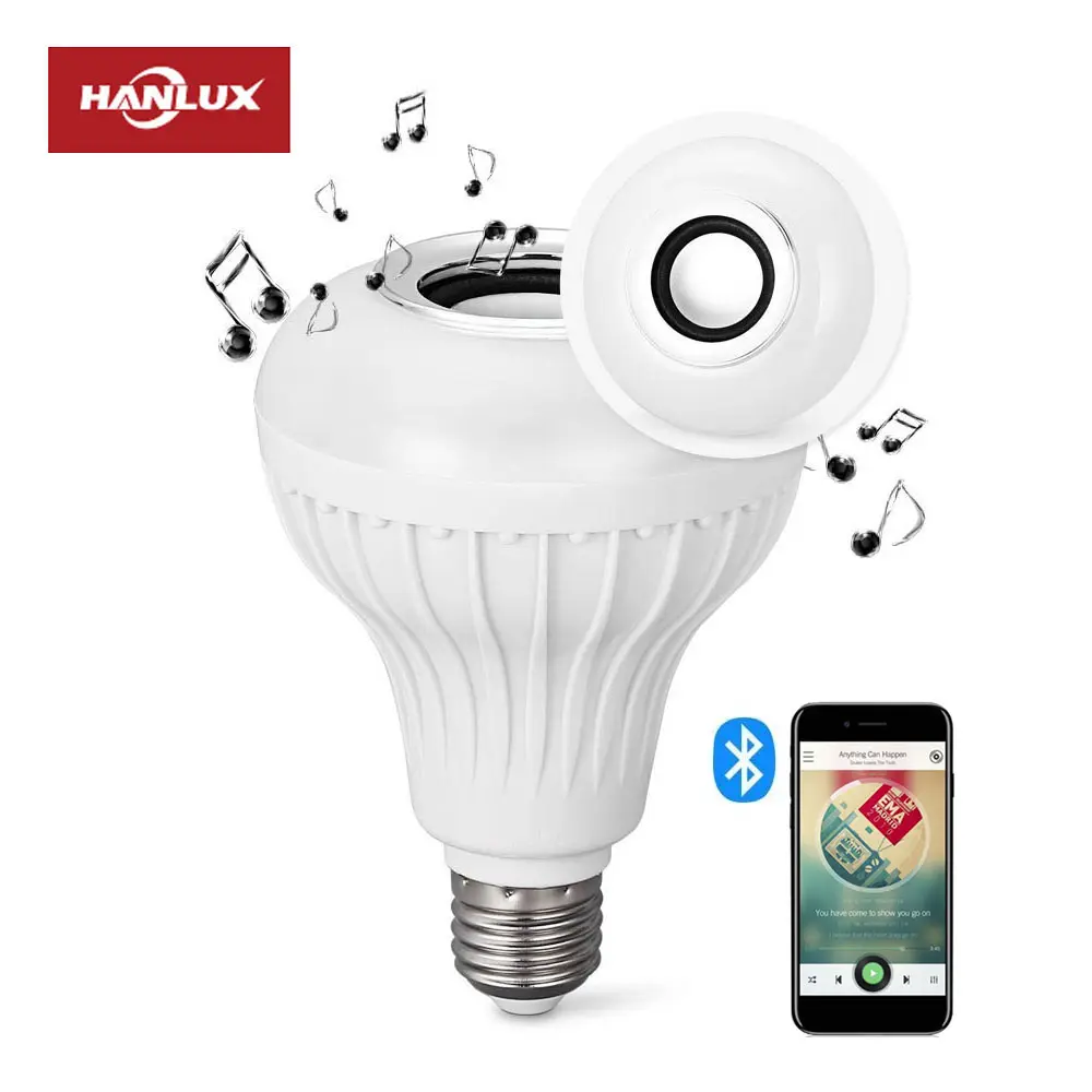 Hanlux smart LED music color changing bulb RGB wireless musical show bulb bluetooth 12w E27 base PC cover NIngbo whosale
