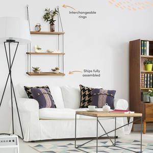 Étagères murales - <span class=keywords><strong>3</strong></span> <span class=keywords><strong>niveaux</strong></span> d'étagères suspendues pour plantes Décorez les pièces pour les chambres à coucher, les salles de bain, les salons Corde Ferme - Product Image 3