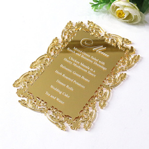 Tarjetas de menú acrílicas con espejo dorado de nuevo diseño personalizado con texto blanco personalizado - Product Image 2