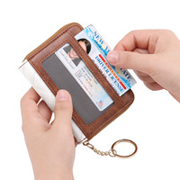 Porte-cartes de crédit en cuir PU avec fermeture éclair, brodé, anti-RFID, organiseur de cartes bancaires et porte-clés