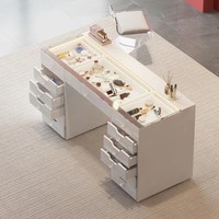 Nouvelle coiffeuse royale blanche multifonctionnelle avec rangement, bureau de coiffure et de maquillage en verre trempé avec miroir LED