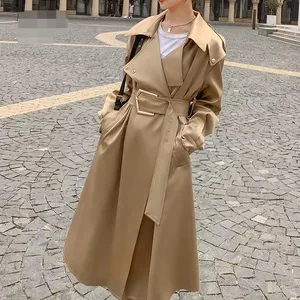 2024 New Fashion custom windproof blend double breasted summer classic long waterproof long ladies trench modest coats