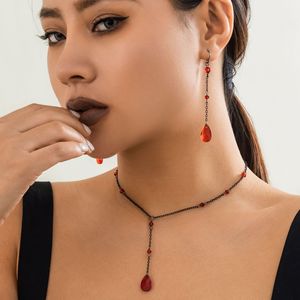 Conjunto de Joyería Vintage Gótica con Collar en <span class=keywords><strong>Y</strong></span>, Estilo Oscuro de Halloween, con Gotas de Sangre <span class=keywords><strong>y</strong></span> Borlas, Collar <span class=keywords><strong>y</strong></span> Aretes para Mujer - Product Image 1