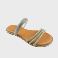 Sandales plates décontractées à enfiler pour femme avec strass scintillants et fines brides, idéales pour l'extérieur en été, à bout ouvert et antidérapantes
