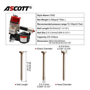 เครื่องมือยิงตะปูลม CE CN80 ขนาด 2 นิ้ว ถึง 2 1/4 นิ้ว สำหรับงานอุตสาหกรรมและงาน DIY ใช้กับลังและพาเลท สำหรับงานติดตั้งผนัง โครงสร้างหลังคา เครื่องยิงตะปูม้วนลม - Product Image 2