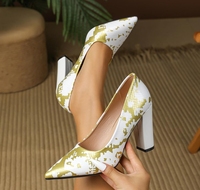 Chaussures pour femmes grandes tailles 40-43, ballerines à bout pointu et à talons épais avec imprimé floral