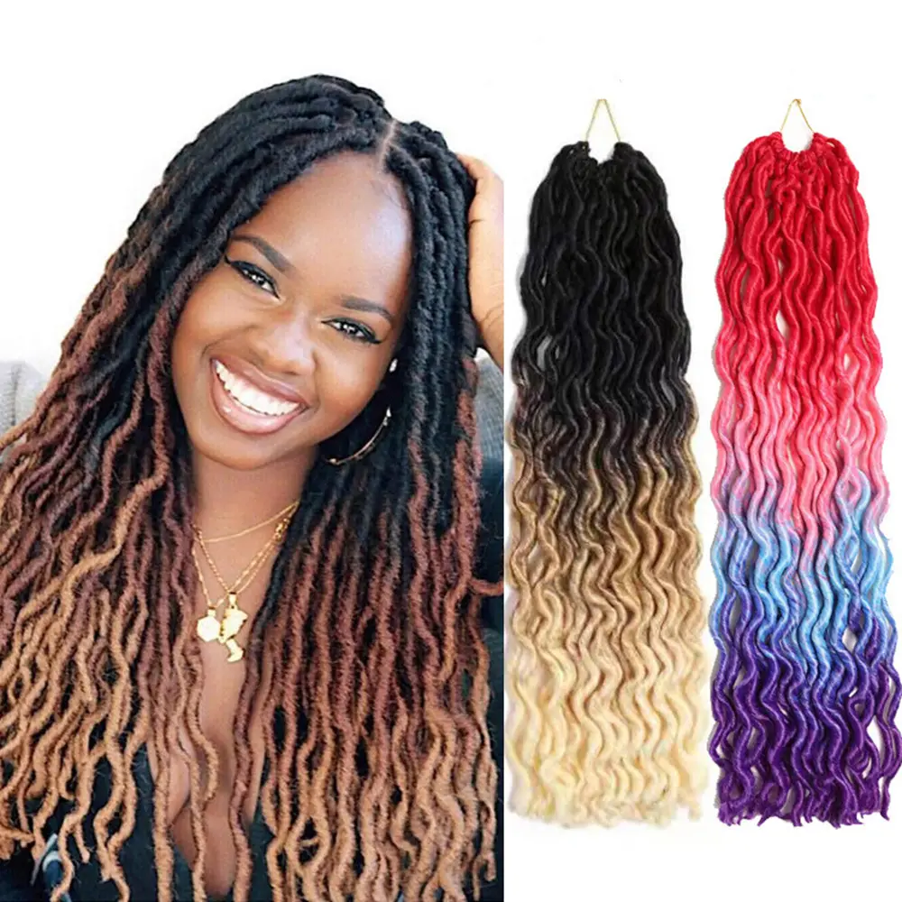 Déesse Faux Gypsy Locs Crochet Tresse Cheveux Synthétiques Locs Extension de Cheveux Tresses Ondulés Bouclés Crochet Tresses Cheveux