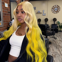 Extensions de cheveux humains ondulés blonds rose vif avec frontal en dentelle 13x4, couleur jaune 15A, ensemble de mèches 100% cheveux vierges Remy