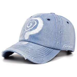 Gorra de béisbol con bordado de marca de interrogación de mezclilla lavada unisex de moda - Product Image 2