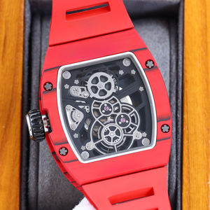 Montre-bracelet de luxe automatique mécanique pour homme, modèle 2026, tendance, avec boîtier rouge, cadran squelette ajouré complexe et bracelet en caoutchouc - Product Image 5