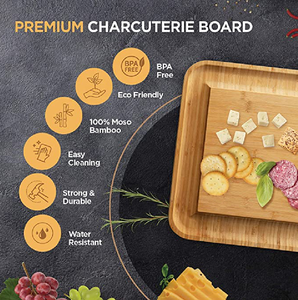 Tabla de queso de cocina de madera de bambú al <span class=keywords><strong>por</strong></span> <span class=keywords><strong>mayor</strong></span>, juego de tabla de cortar de madera, plato de charcutería cuchillo de acero y juego de servidor - Product Image 4