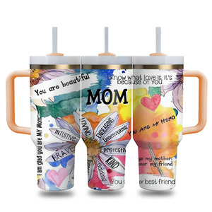 Cadeau pour la fête des mères, tasse personnalisée avec logo, motif floral bohème, maman, fleur, gobelet isotherme de 40 oz, bouteille d'eau sous vide avec poignée - Product Image 5