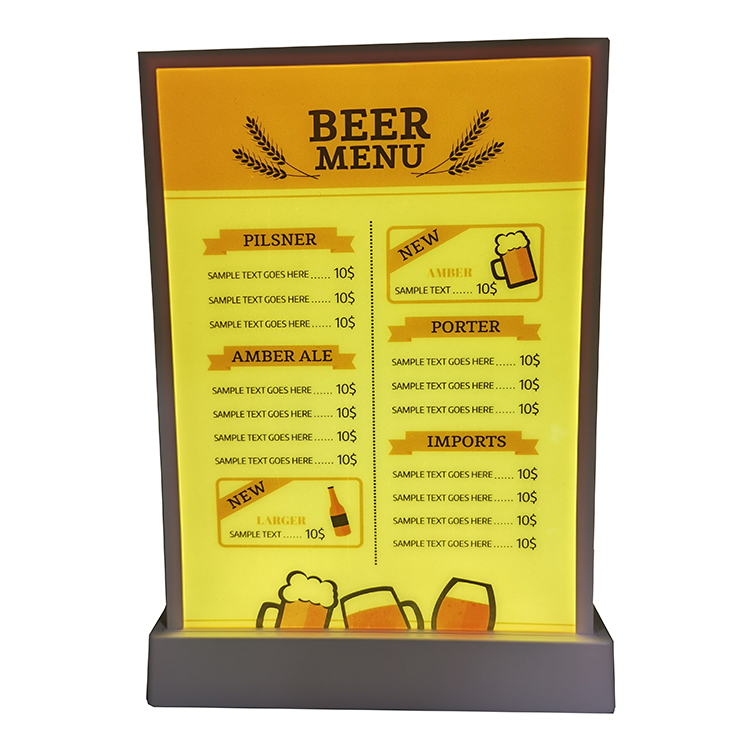 Hot Selling A4 Size LED Menu Holder Display Acrylic Countertop Display Stand With 7 Colors — view 4