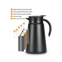 Carafe à café isotherme Olerd 1000 ml classique, écologique, en acier inoxydable à double paroi avec poignée