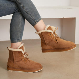 Conception femmes hiver cheville bottes de neige Double face en peau de mouton daim cuir doublure en peau de mouton Martin bottes antidérapant résistant à l'usure - Product Image 5